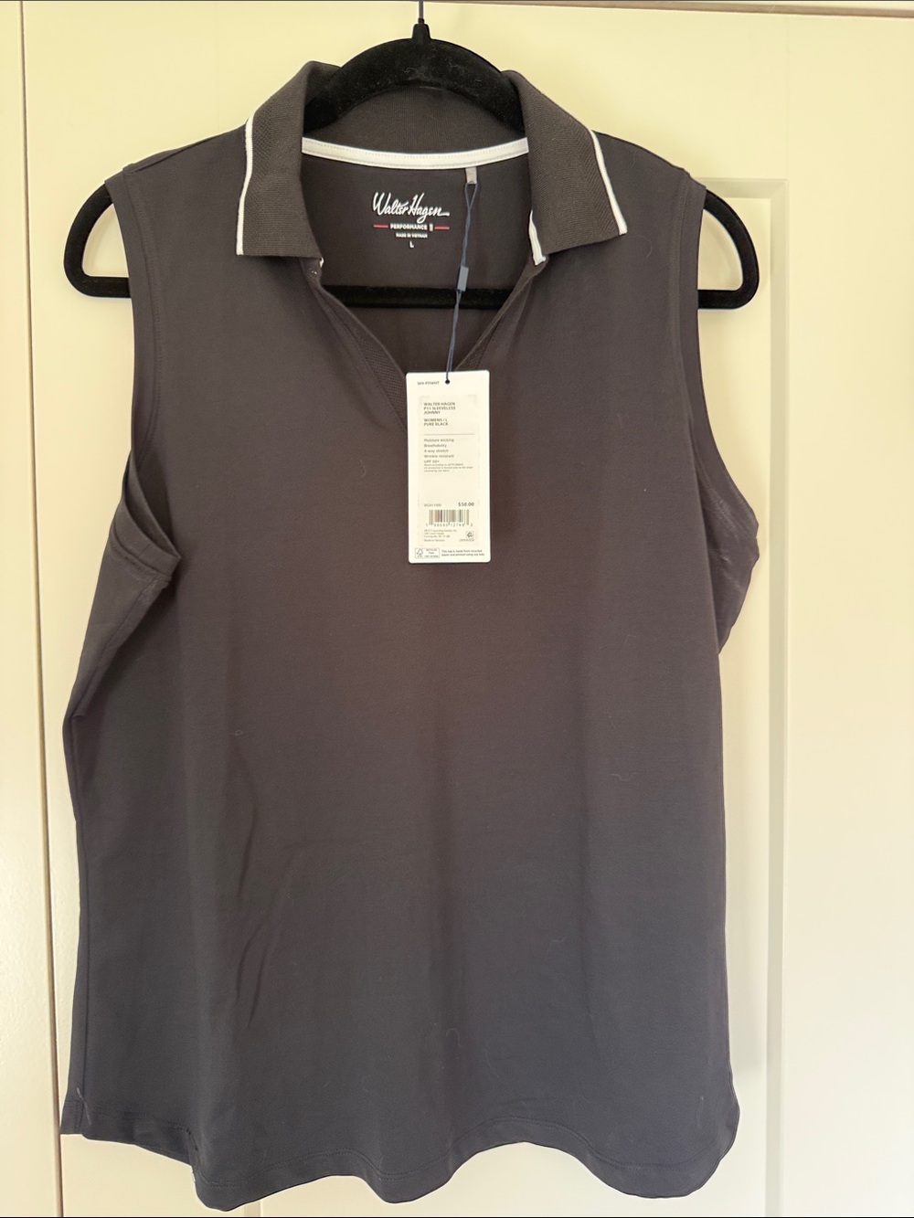 Walter Hagen Sleeveless Polo Top - Charcoal with White Trim